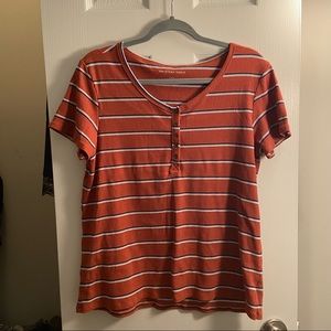 Maroon Striped V-Neck T-Shirt